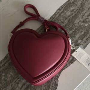 Red Crossbody Bag with Heart Shape and Smooth Finish